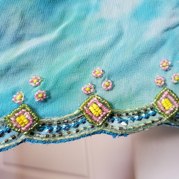 Roaman's Blue Tie Dye Beaded Chiffon Dress - Picture 7 of 14